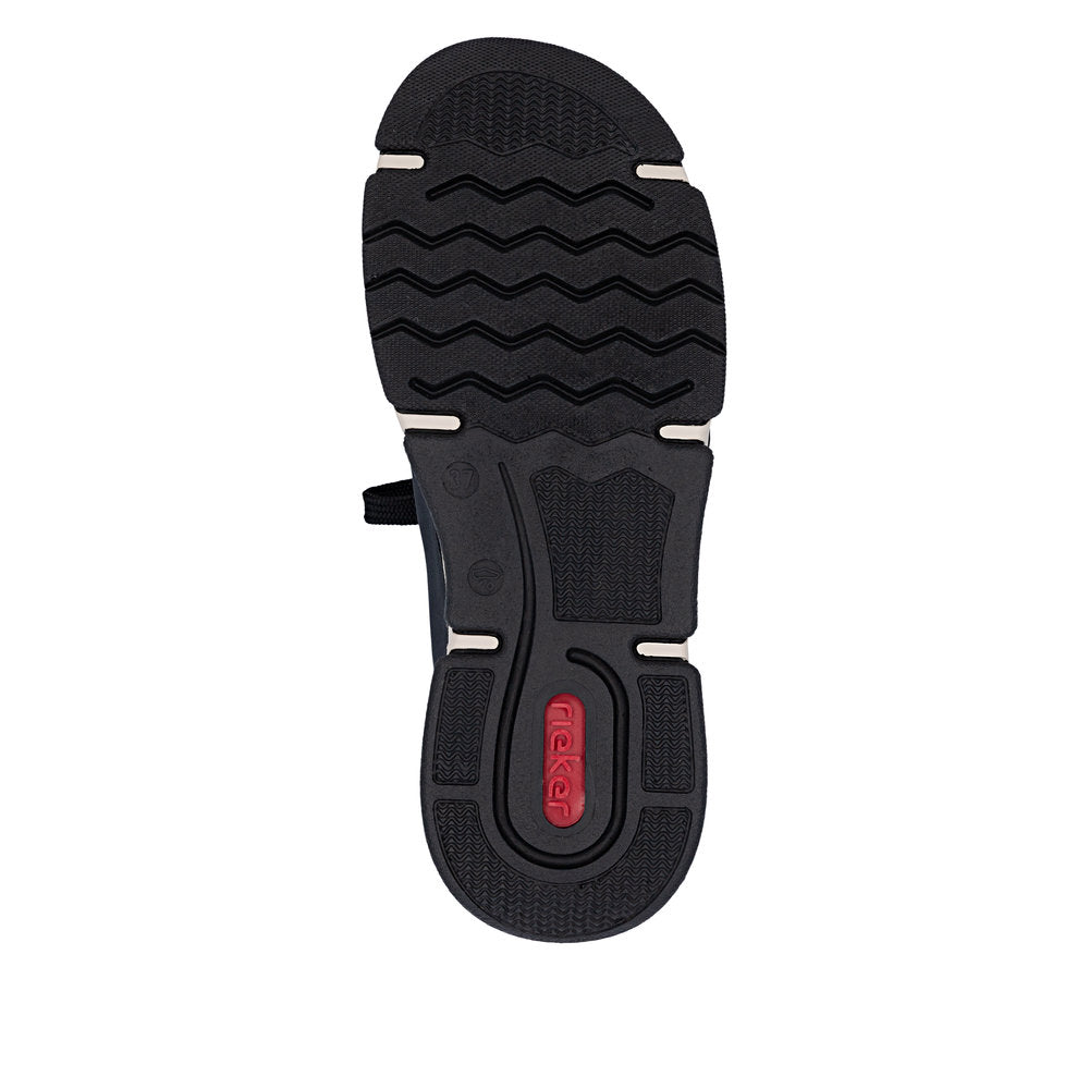 Rieker 45973-17 women's navy/black elasticated shoes, sole and tread view.