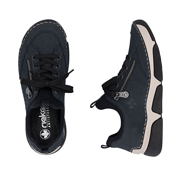 Rieker 45973-17 women's navy/black elasticated shoes, two-angle product view.
