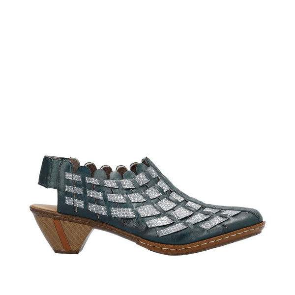 Rieker 46778-10 Ladies Blue & Silver Leather Slip On Sandals-elevate your sole