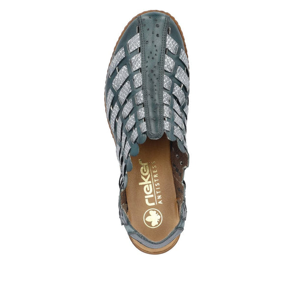 Rieker 46778-10 Ladies Blue & Silver Leather Slip On Sandals-elevate your sole