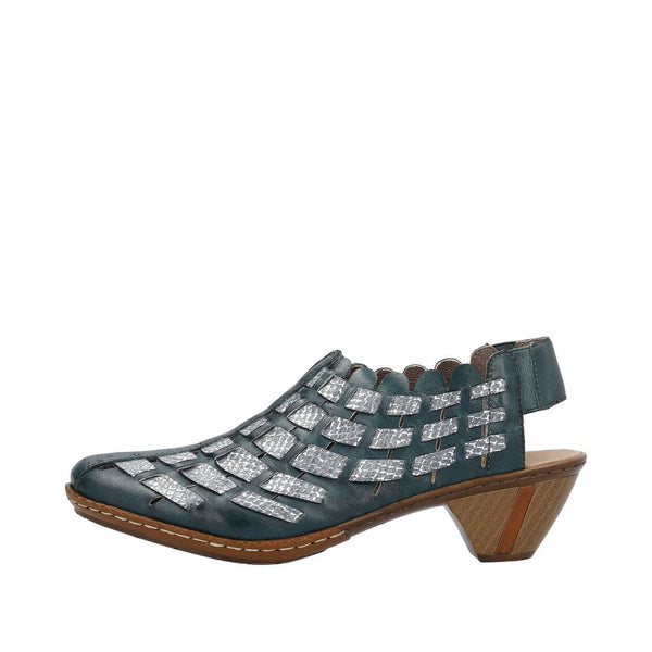 Rieker 46778-10 Ladies Blue & Silver Leather Slip On Sandals-elevate your sole