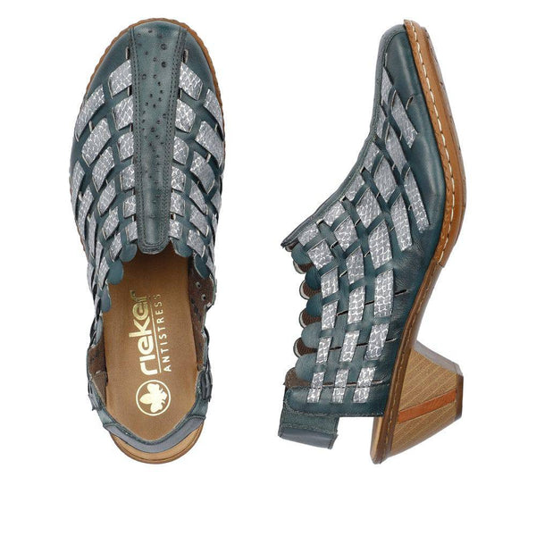 Rieker 46778-10 Ladies Blue & Silver Leather Slip On Sandals-elevate your sole
