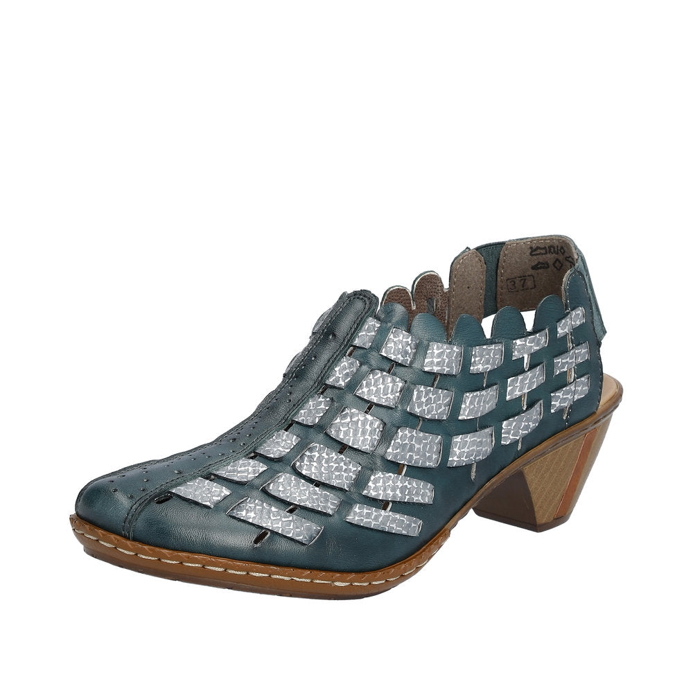 Rieker 46778-10 Ladies Blue & Silver Leather Slip On Sandals-elevate your sole