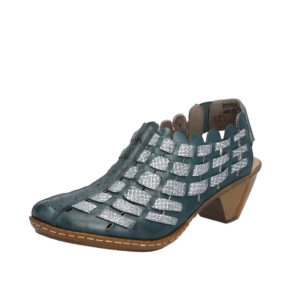 Rieker 46778-10 Ladies Blue & Silver Leather Slip On Sandals-elevate your sole