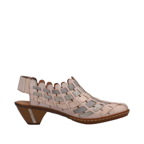 Rieker 46778-64 Ladies Taupe Metallic Leather & Textile Pull On Heels-elevate your sole