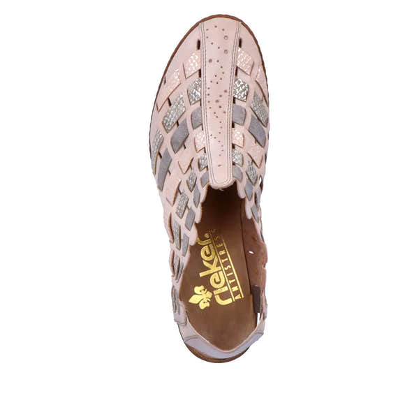 Rieker 46778-64 Ladies Taupe Metallic Leather & Textile Pull On Heels-elevate your sole