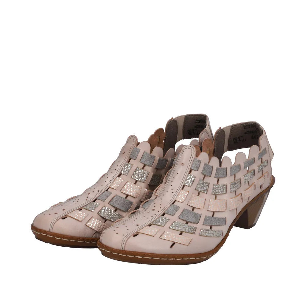 Rieker 46778-64 Ladies Taupe Metallic Leather & Textile Pull On Heels-elevate your sole