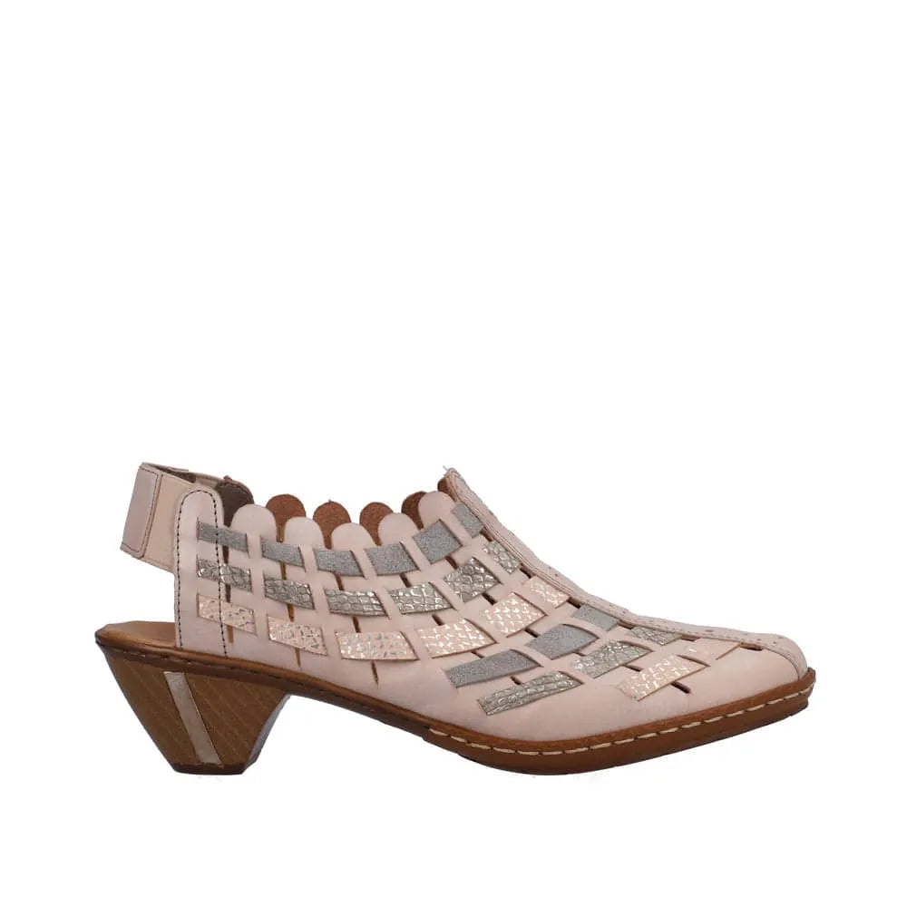 Rieker 46778-64 Ladies Taupe Metallic Leather & Textile Pull On Heels-elevate your sole
