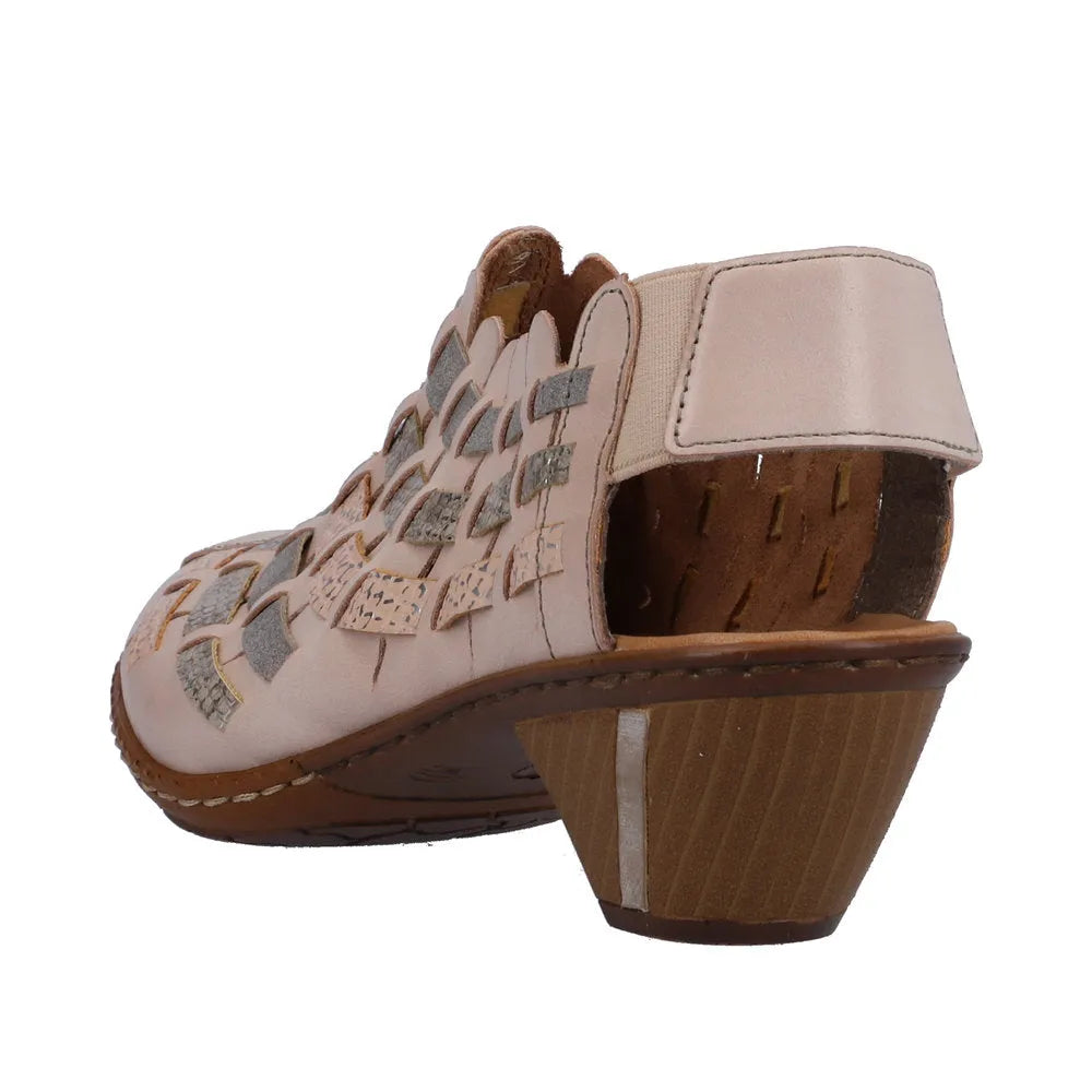Rieker 46778-64 Ladies Taupe Metallic Leather & Textile Pull On Heels-elevate your sole