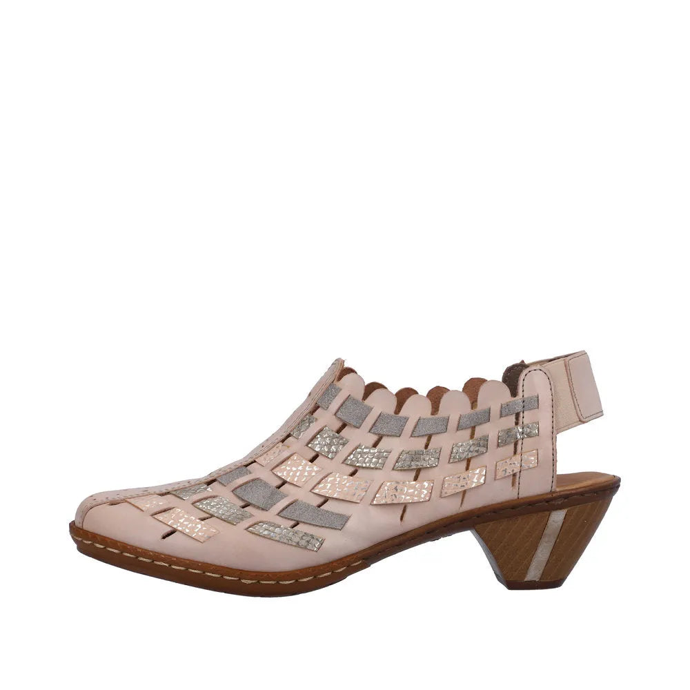 Rieker 46778-64 Ladies Taupe Metallic Leather & Textile Pull On Heels-elevate your sole