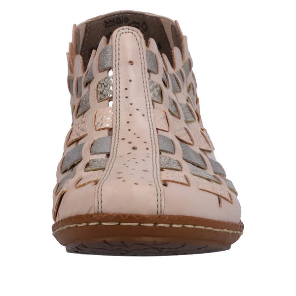 Rieker 46778-64 Ladies Taupe Metallic Leather & Textile Pull On Heels-elevate your sole