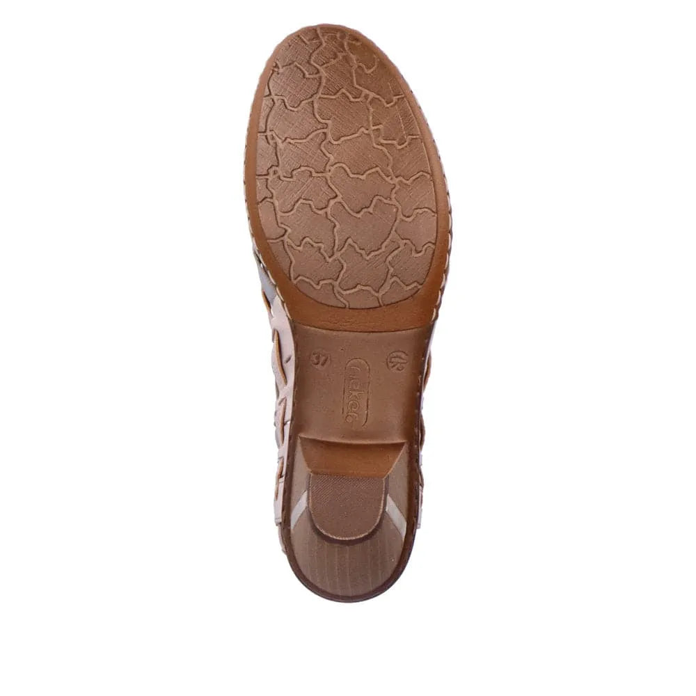 Rieker 46778-64 Ladies Taupe Metallic Leather & Textile Pull On Heels-elevate your sole