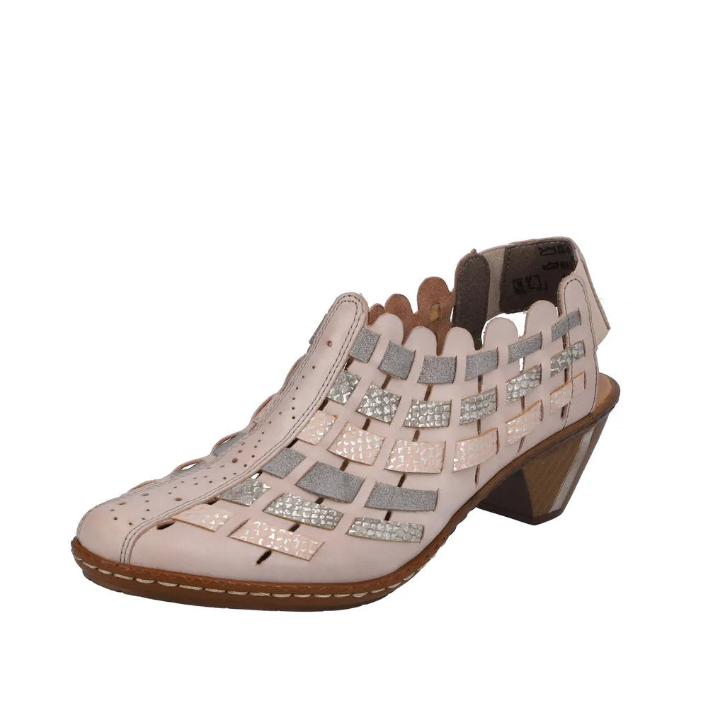 Rieker 46778-64 Ladies Taupe Metallic Leather & Textile Pull On Heels-elevate your sole