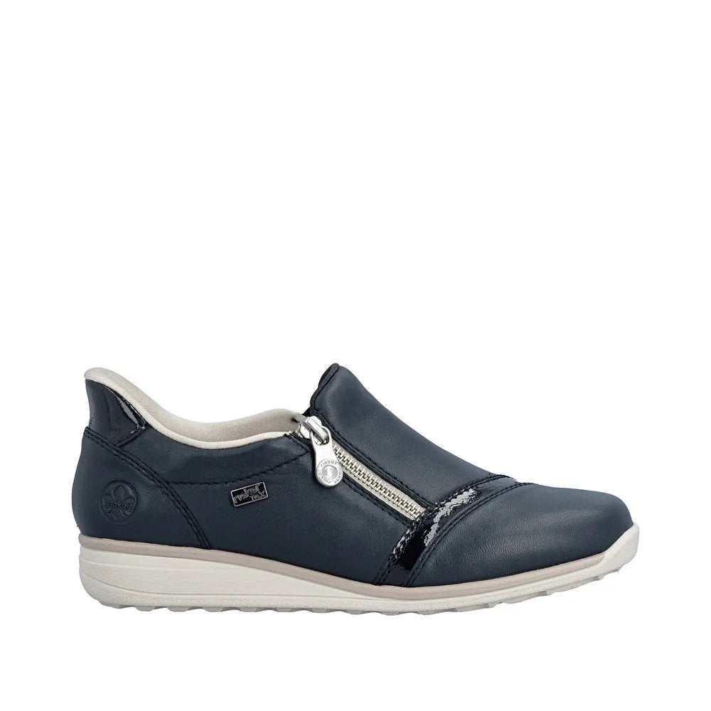 Rieker 47264-14 Ladies Wide Pacific Navy Leather Water-Resistant Side Zip Shoes