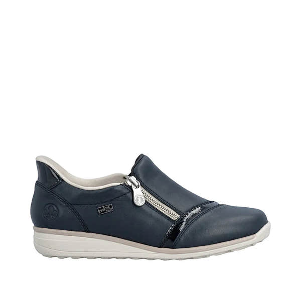 Rieker 47264-14 Ladies Wide Pacific Navy Leather Water-Resistant Side Zip Shoes