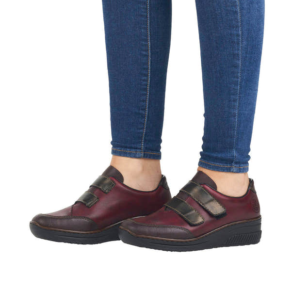 Rieker 48750-35 Ladies Red Combi Leather Touch Fastening Shoes-elevate your sole