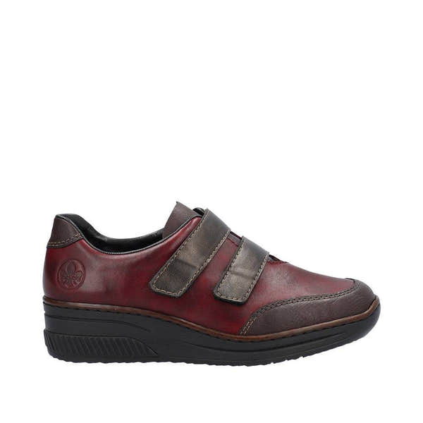 Rieker 48750-35 Ladies Red Combi Leather Touch Fastening Shoes-elevate your sole