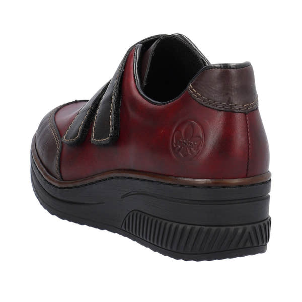Rieker 48750-35 Ladies Red Combi Leather Touch Fastening Shoes-elevate your sole