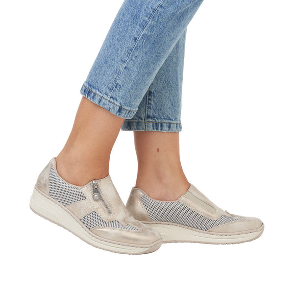 Rieker 48760-60 Doris Ladies Taupe Metallic Side Zip Shoes-elevate your sole
