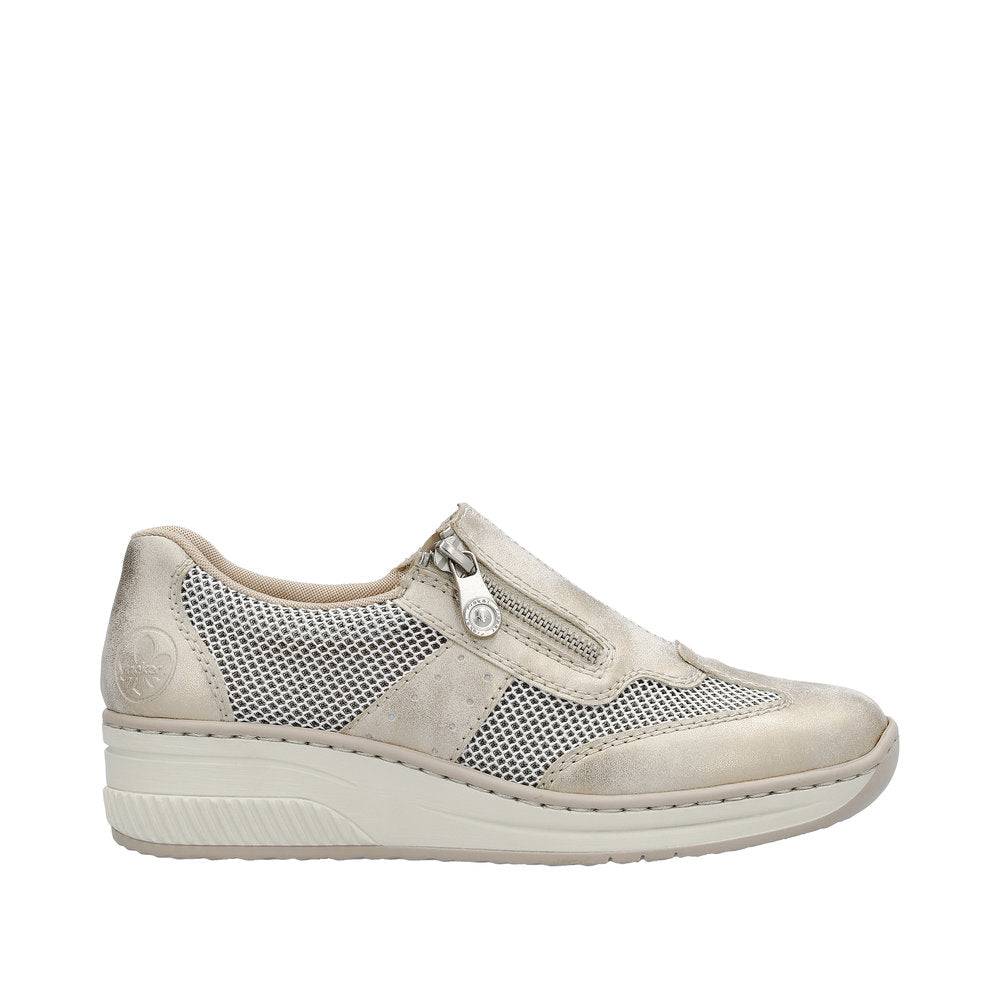 Rieker 48760-60 Doris Ladies Taupe Metallic Side Zip Shoes-elevate your sole