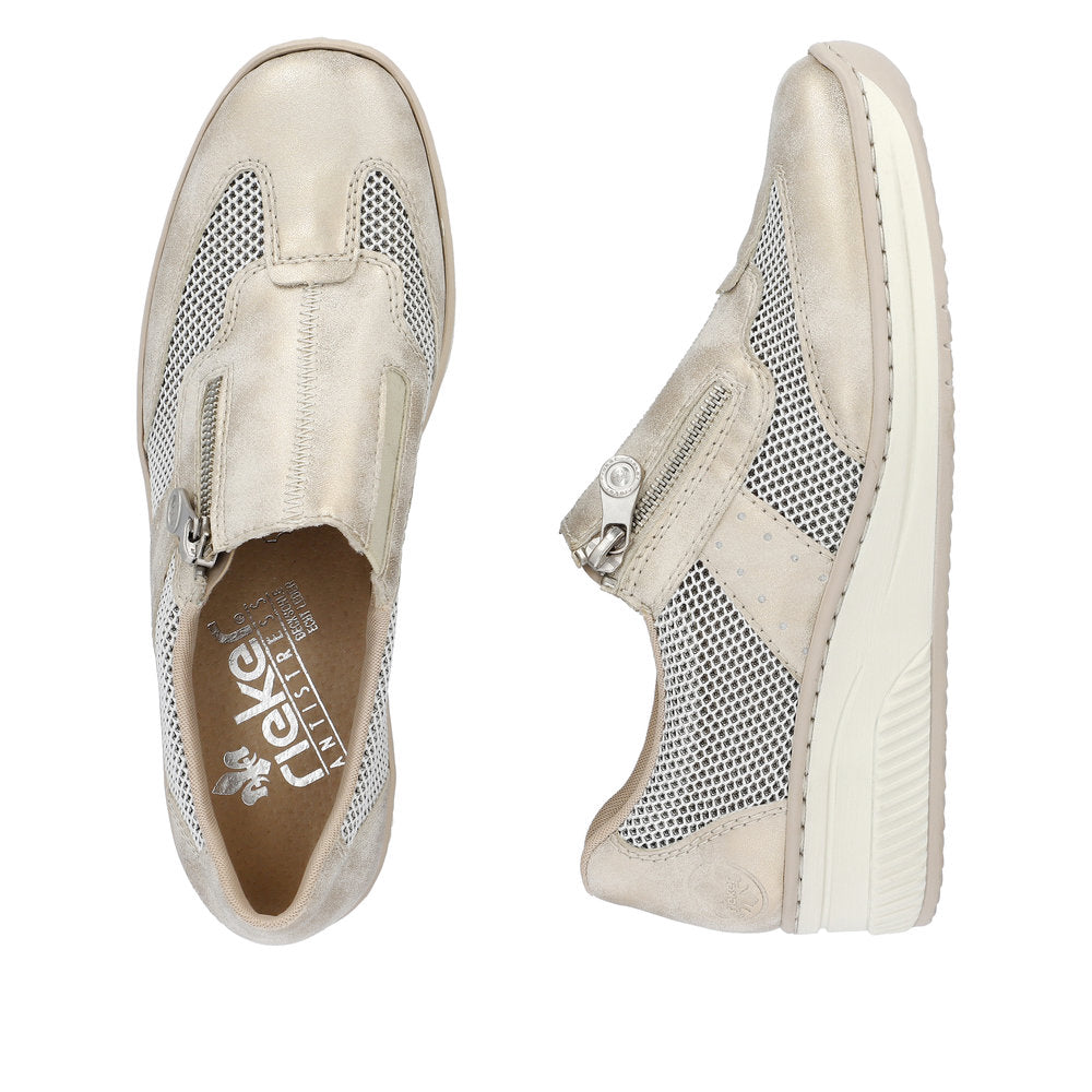 Rieker 48760-60 Doris Ladies Taupe Metallic Side Zip Shoes-elevate your sole