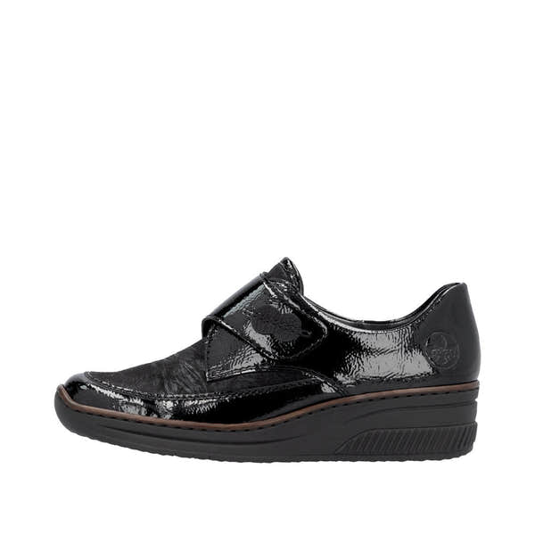Rieker 487C0-00 Ladies Black Leather Touch Fastening Shoes-elevate your sole