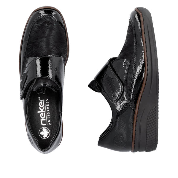 Rieker 487C0-00 Ladies Black Leather Touch Fastening Shoes-elevate your sole