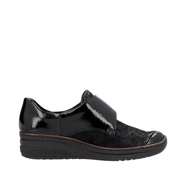 Rieker 487C0-00 Ladies Black Leather Touch Fastening Shoes-elevate your sole