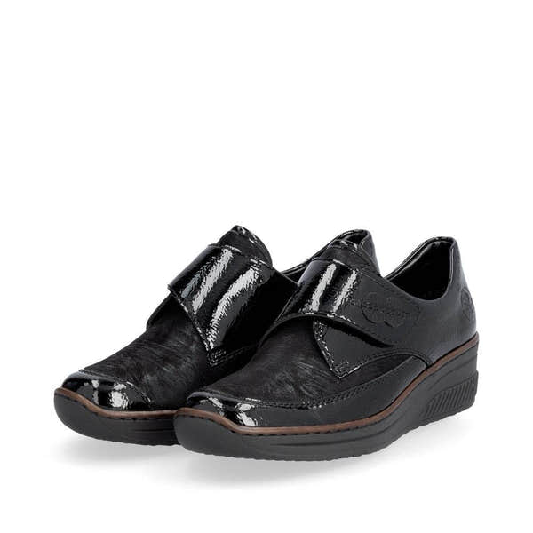 Rieker 487C0-00 Ladies Black Leather Touch Fastening Shoes-elevate your sole