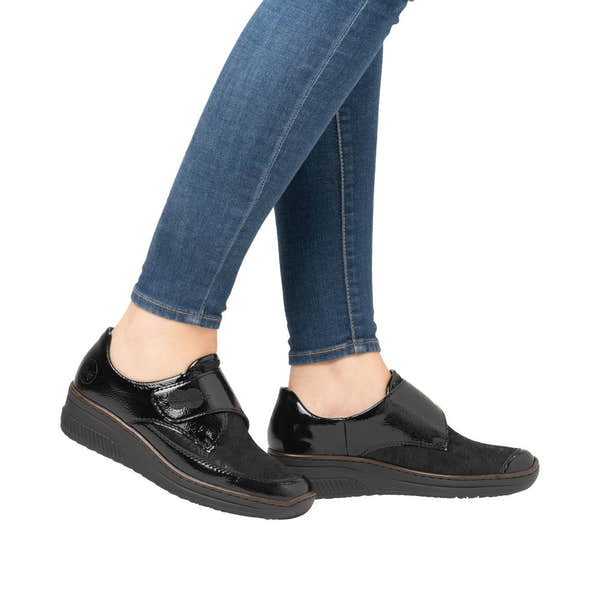 Rieker 487C0-00 Ladies Black Leather Touch Fastening Shoes-elevate your sole
