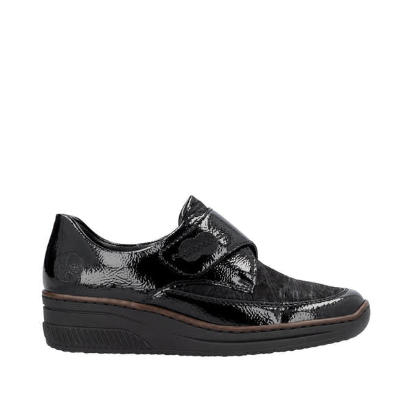 Rieker 487C0-00 Ladies Black Leather Touch Fastening Shoes-elevate your sole
