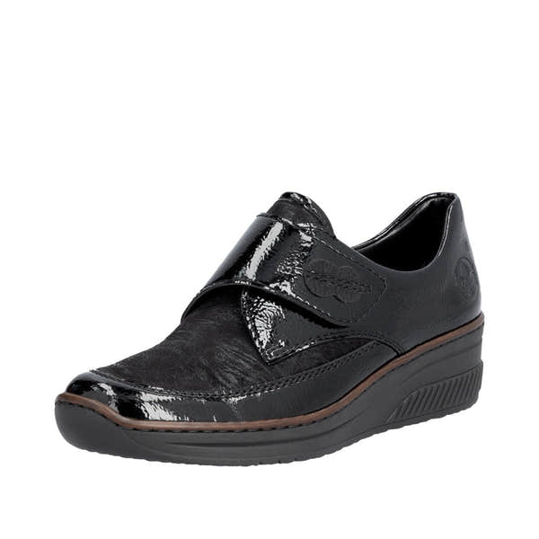 Rieker 487C0-00 Ladies Black Leather Touch Fastening Shoes-elevate your sole