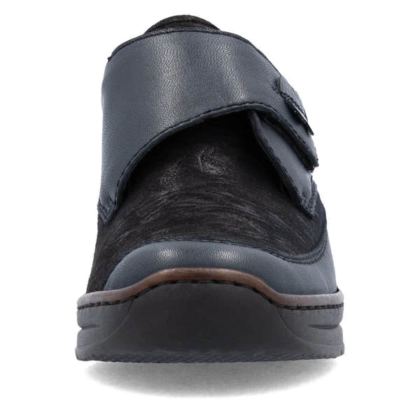 Rieker 487C0-15 women's blue leather touch fastening shoes, casual slip-on walking shoes, comfortable and stylish.