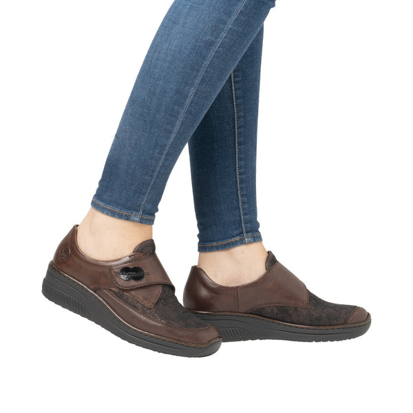 Rieker 487C0-25 Ladies Brown Leather Touch Fastening Shoes-elevate your sole