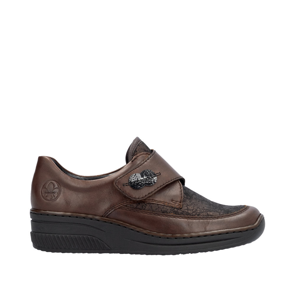 Rieker 487C0-25 Ladies Brown Leather Touch Fastening Shoes-elevate your sole