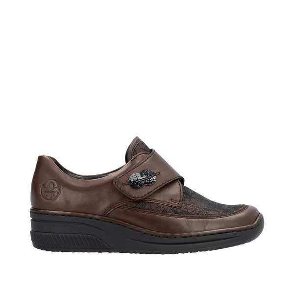 Rieker 487C0-25 Ladies Brown Leather Touch Fastening Shoes-elevate your sole
