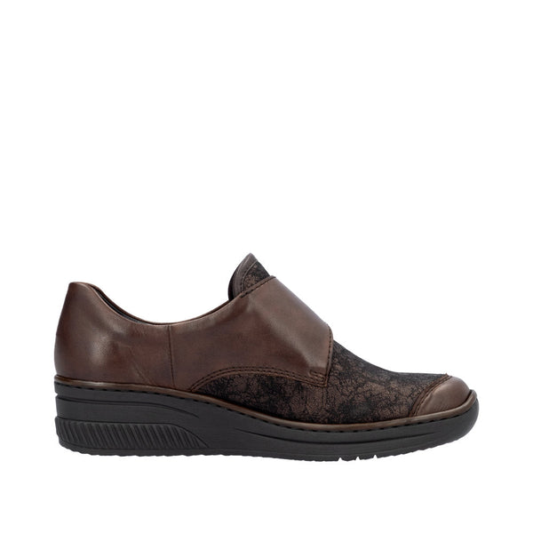 Rieker 487C0-25 Ladies Brown Leather Touch Fastening Shoes-elevate your sole