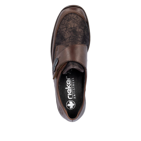 Rieker 487C0-25 Ladies Brown Leather Touch Fastening Shoes-elevate your sole