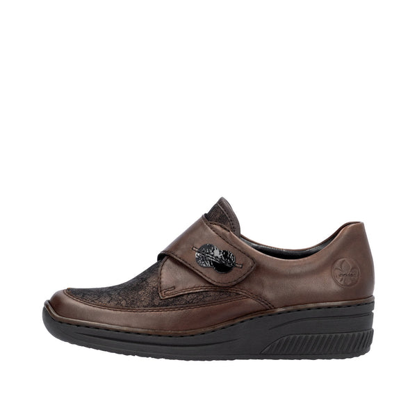 Rieker 487C0-25 Ladies Brown Leather Touch Fastening Shoes-elevate your sole