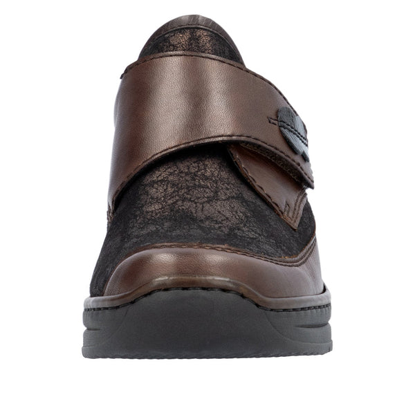 Rieker 487C0-25 Ladies Brown Leather Touch Fastening Shoes-elevate your sole