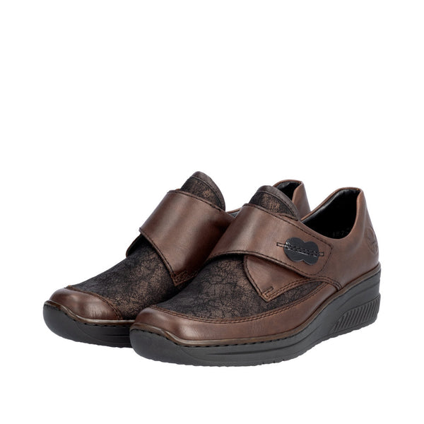 Rieker 487C0-25 Ladies Brown Leather Touch Fastening Shoes-elevate your sole