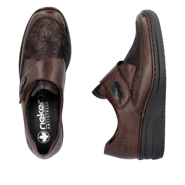 Rieker 487C0-25 Ladies Brown Leather Touch Fastening Shoes-elevate your sole