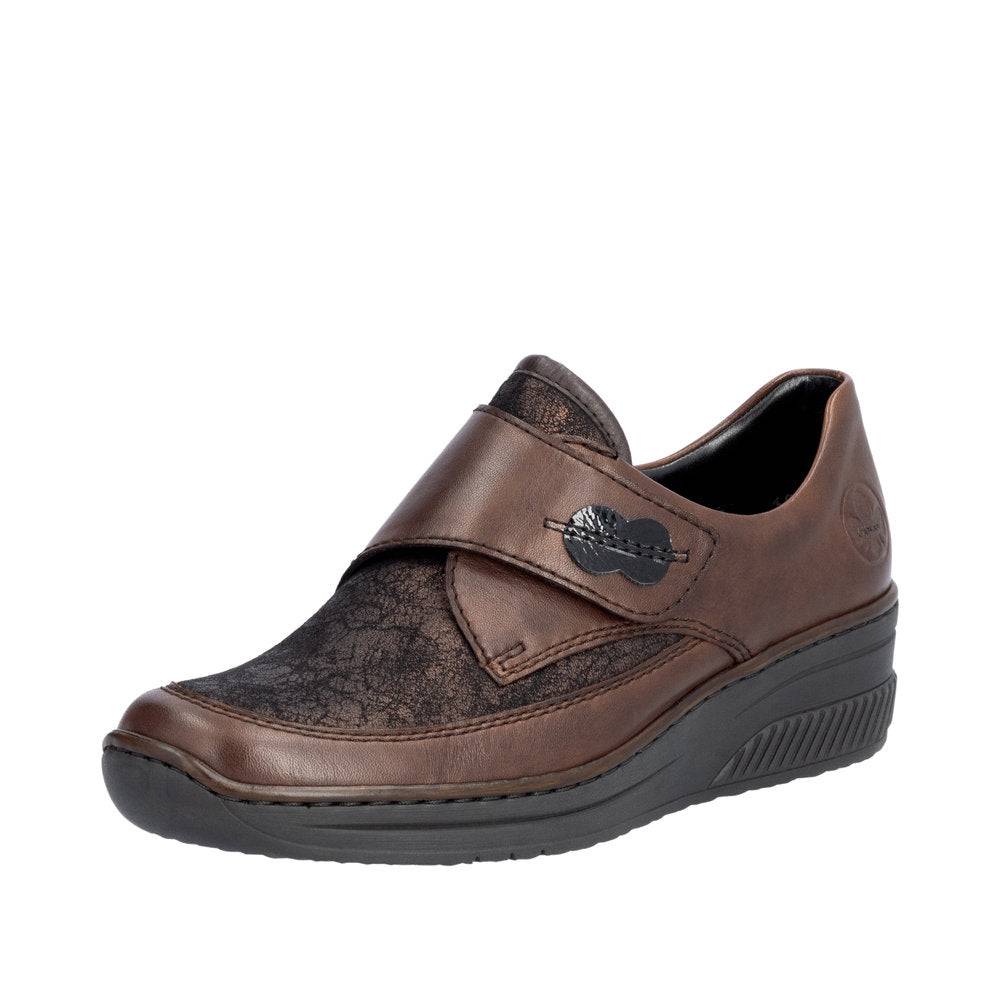 Rieker 487C0-25 Ladies Brown Leather Touch Fastening Shoes-elevate your sole