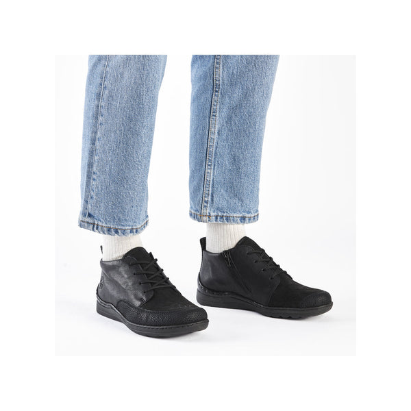 Rieker 48922-00 Ladies Wide Black Zip & Lace Ankle Boots-elevate your sole