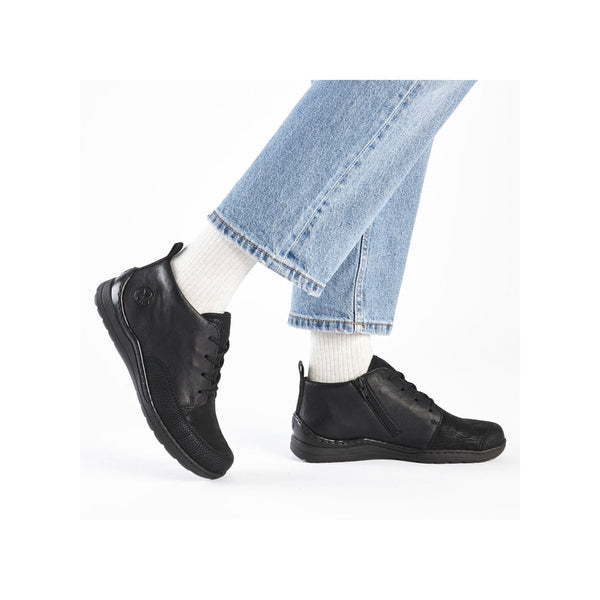 Rieker 48922-00 Ladies Wide Black Zip & Lace Ankle Boots-elevate your sole