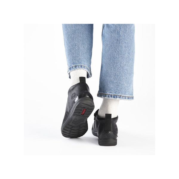 Rieker 48922-00 Ladies Wide Black Zip & Lace Ankle Boots-elevate your sole