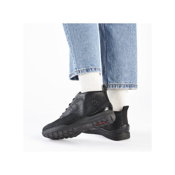 Rieker 48922-00 Ladies Wide Black Zip & Lace Ankle Boots-elevate your sole