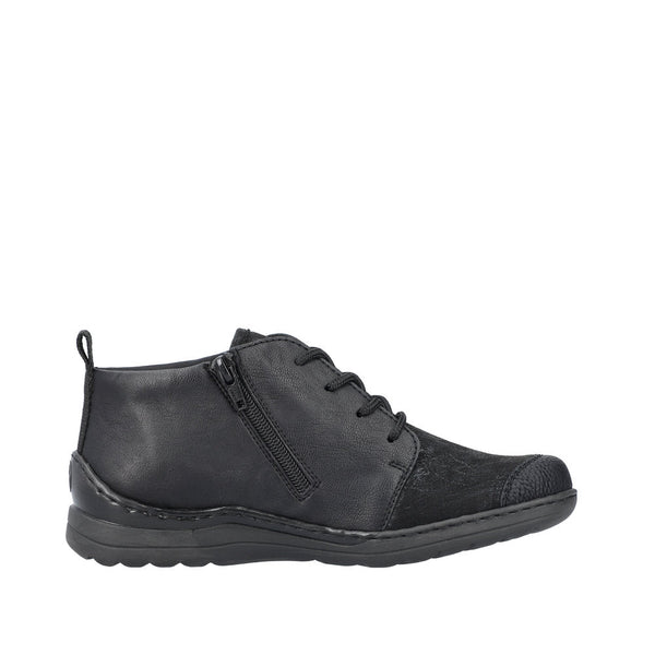 Rieker 48922-00 Ladies Wide Black Zip & Lace Ankle Boots-elevate your sole