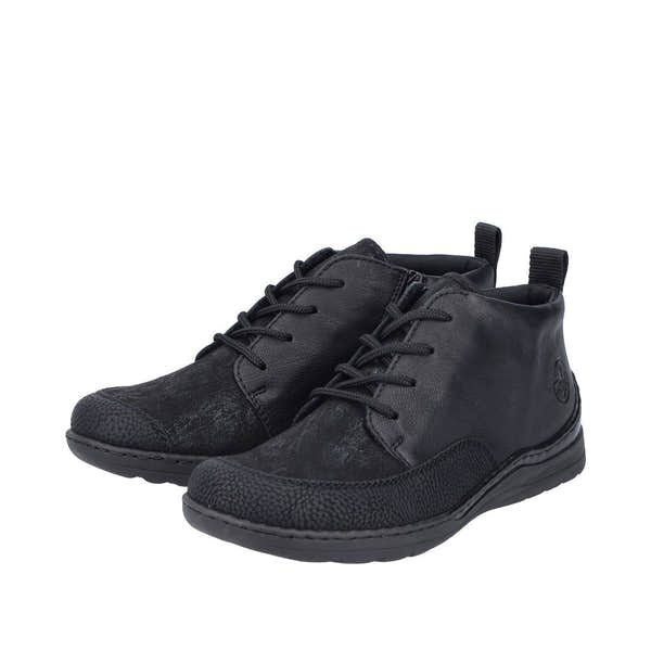 Rieker 48922-00 Ladies Wide Black Zip & Lace Ankle Boots-elevate your sole