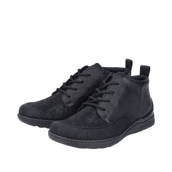 Rieker 48922-00 Ladies Wide Black Zip & Lace Ankle Boots-elevate your sole